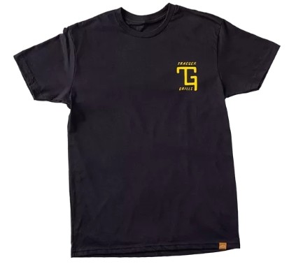 TRAEGER T-Shirt schwarz, Größe L Trading Logo gelb