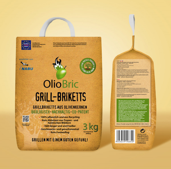 OlioBric Oliven Grill-Briketts 3 kg ohne Tropenholz, nachhaltig produziert