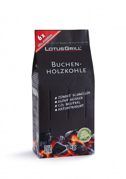 LotusGrill Buchenholzkohle 1 kg für Tischgrill & Balkon - ohne Qualm