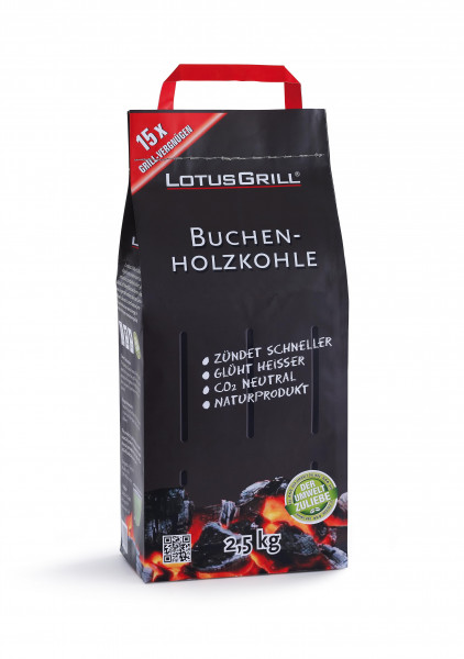 LotusGrill Buchenholzkohle 2,5 kg für Tischgrill – Raucharm